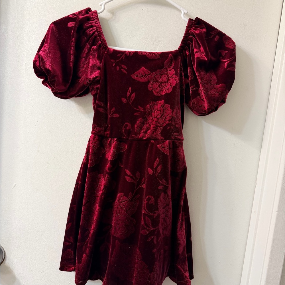 Rare Editions Burgundy Velvet Dress